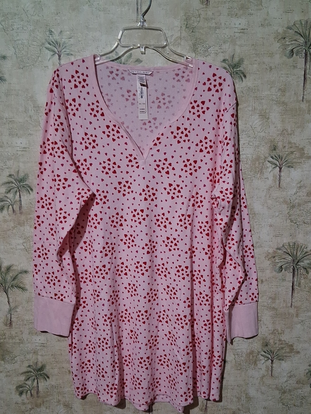 Victoria's Secret Pink Long Sleeve Top with Red Heart Print